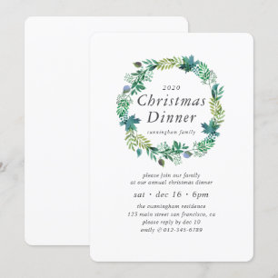 Minimalist Simple Chic Wreath Christmas Dinner Invitation