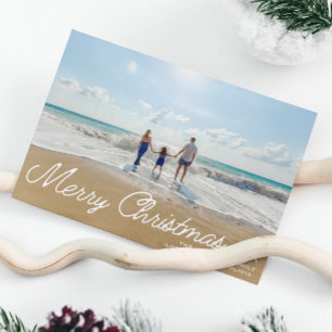 Minimalist Simple Christmas Script Overlay 1 Photo Holiday Card