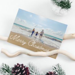 Minimalist Simple Christmas Script Overlay 1 Photo Holiday Card