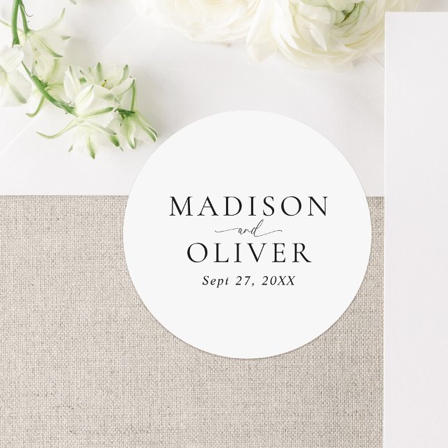 Minimalist Simple Classic Script Wedding Round Sticker (Creator Uploaded)
