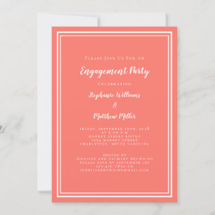 Minimalist Simple Coral & White Engagement Party Invitation