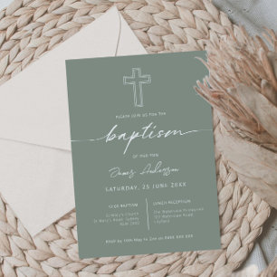 Minimalist simple cross baptism invitation