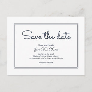 Minimalist Simple Cursive Script Save The Date Postcard