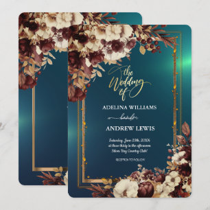 Minimalist Simple Cute Green Rose,Gold Frame Invitation