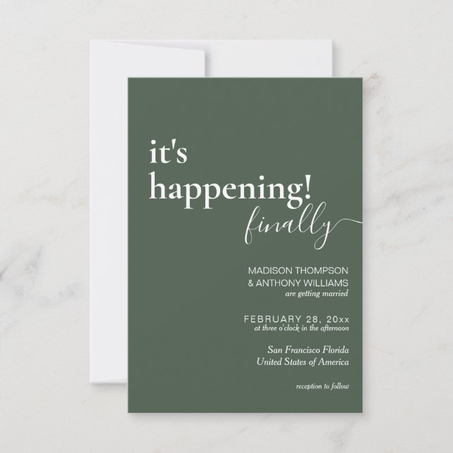 Minimalist Simple Dark Green Photo Wedding Invitation (Front)