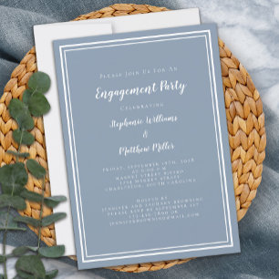Minimalist Simple Dusty Blue Engagement Party Invitation