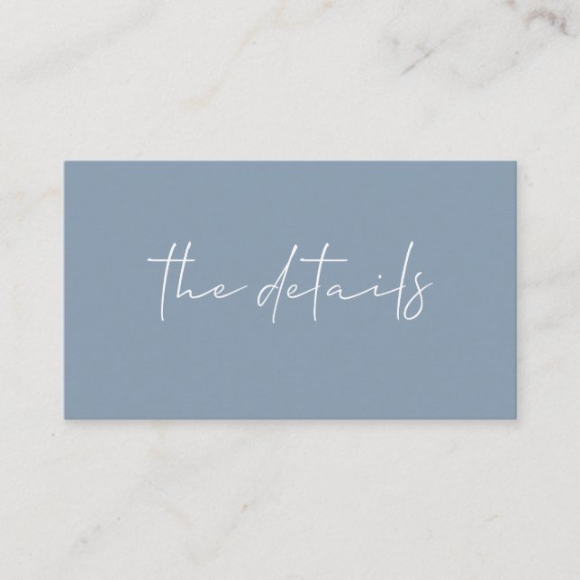 Minimalist Simple Dusty Blue Wedding Details Enclosure Card (Front)