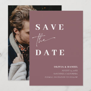 Minimalist Simple Dusty Purple Photo Save the Date Invitation