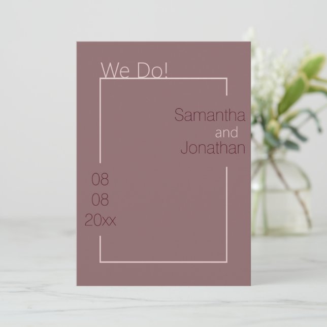 Minimalist Simple Dusty Rose Wedding Invitation (Standing Front)