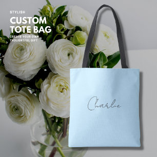 Minimalist Simple Elegant Blue Script Name Tote Bag