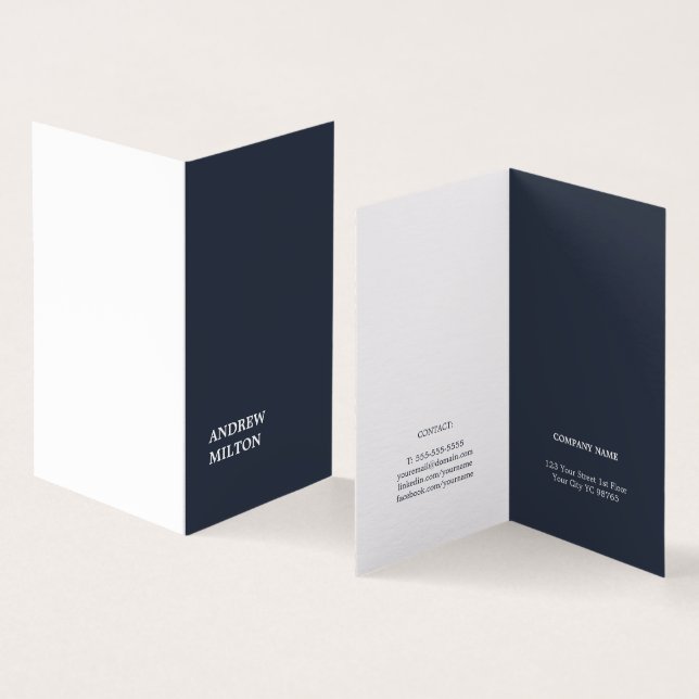 Minimalist Simple Elegant Blue White Consultant Business Card (Inside and Outside)