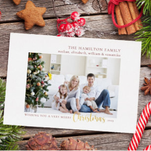 Minimalist Simple Elegant Family Christmas Photo Foil Holiday Card
