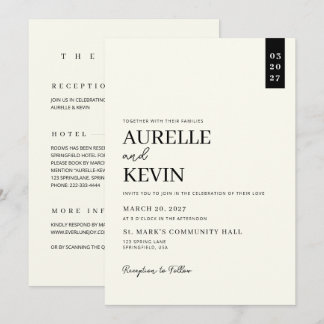 Minimalist Simple Elegant Ivory QR Code Wedding  Invitation