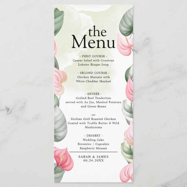 Minimalist Simple Elegant Modern Floral Dinner Menu (Front)