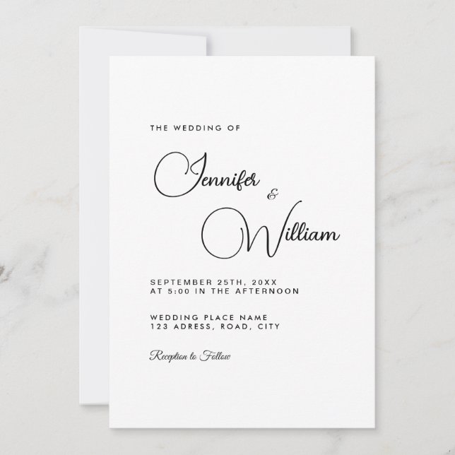 Minimalist Simple Elegant Modern White Wedding Invitation (Front)