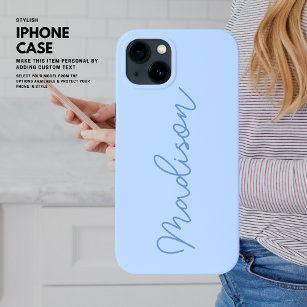 Minimalist Simple Elegant Script Blue Monogram Case-Mate iPhone Case