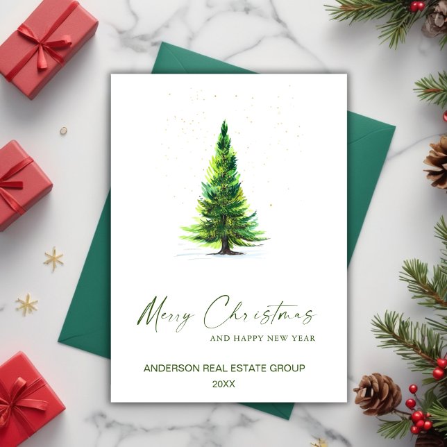 Minimalist Simple Elegant Tree Christmas Company Holiday Card (Creator Uploaded)