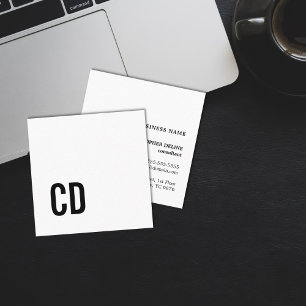 Minimalist Simple Elegant White Black Monogram Square Business Card
