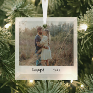 Minimalist Simple Engagement Photo Engaged Glass Tree Decoration