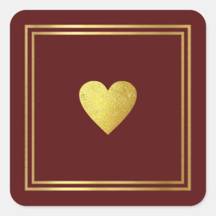 minimalist simple faux gold love heart wedding  square sticker