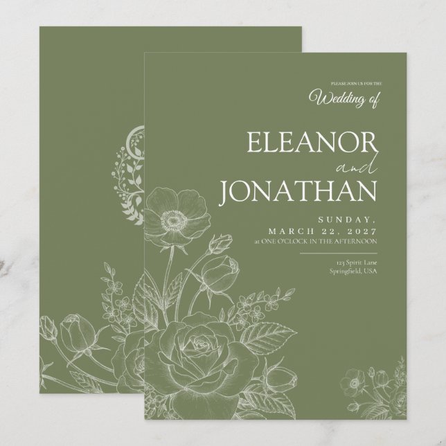 Minimalist Simple Floral Elegant Wedding Invitation (Front/Back)