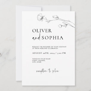 Minimalist Simple Floral Lineart Botanical Wedding Invitation