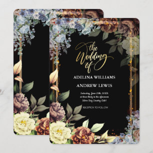 Minimalist Simple Flowers Rose,Gold Frame Wedding Invitation