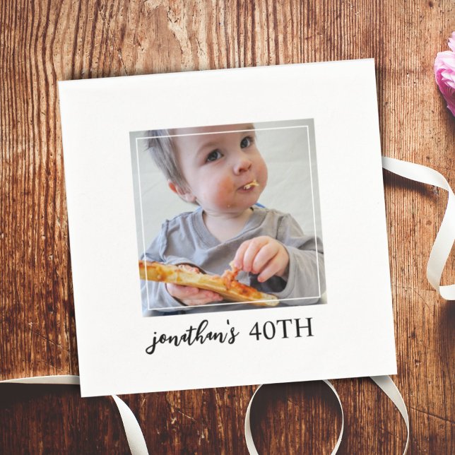 Minimalist Simple Forty Birthday Party Photo  Napkin (Creator Uploaded)