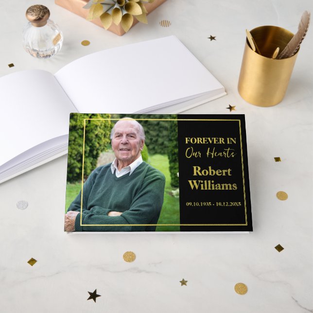 Minimalist Simple Funeral Keepsake Mermorial Foil Guest Book (Front Open)