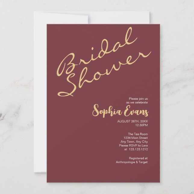 Minimalist & Simple Gold and Wine Bridal Shower Invitation (Front)