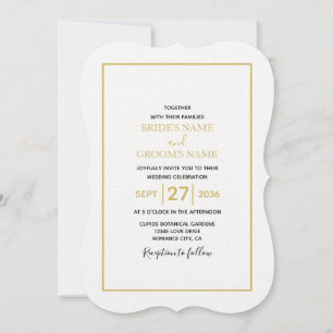 Minimalist Simple Gold Black & White Wedding Invitation
