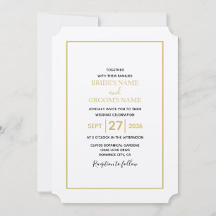 Minimalist Simple Gold Black & White Wedding Invitation