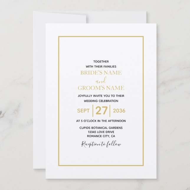 Minimalist Simple Gold Black & White Wedding Invitation (Front)