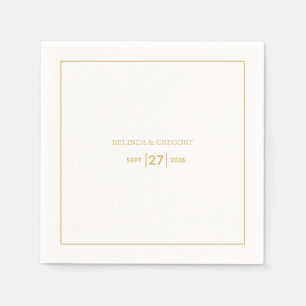 Minimalist Simple Gold Black & White Wedding Napkin