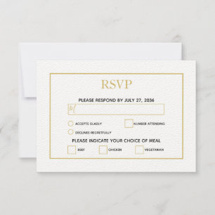 Minimalist Simple Gold Black & White Wedding RSVP Card