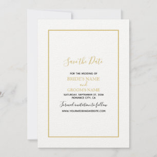 Minimalist Simple Gold Black & White Wedding Save The Date