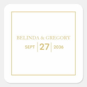 Minimalist Simple Gold Black & White Wedding  Square Sticker