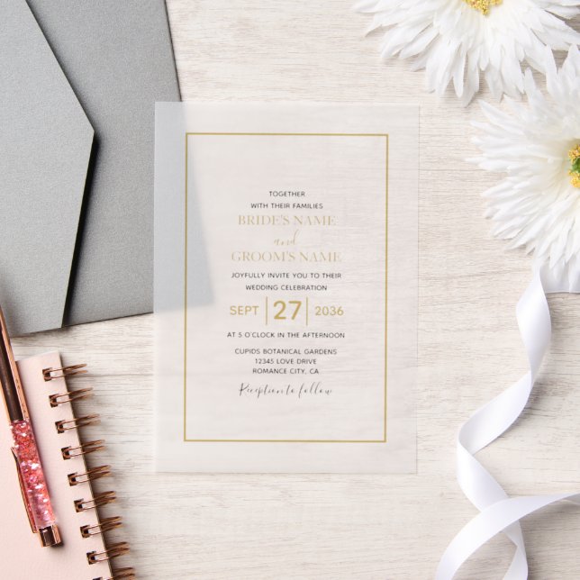 Minimalist Simple Gold Black & White Wedding Vellum Invitations (Wedding)