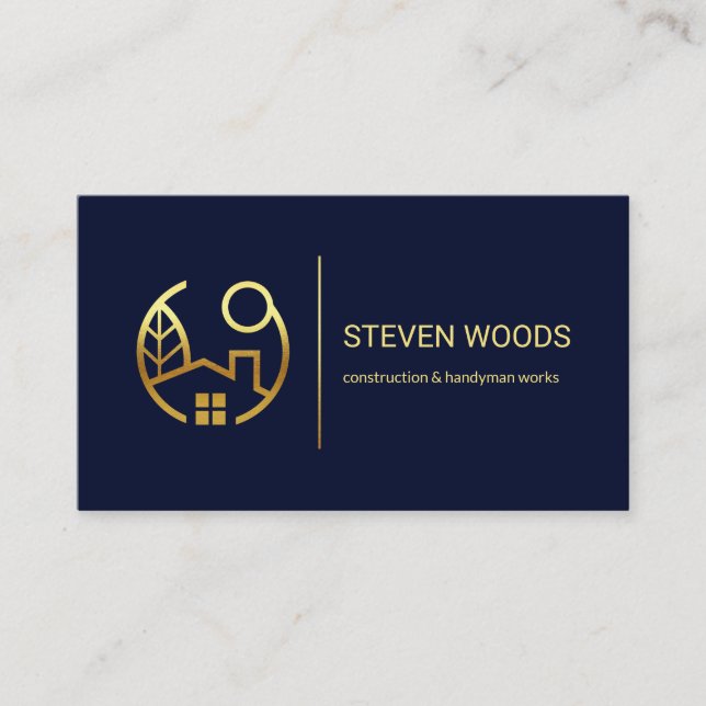 Minimalist Simple Gold Line Handyman Business Card (Front)