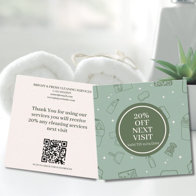 Minimalist Simple Green Cream Cleaning Services Discount Card (Creator Uploaded)