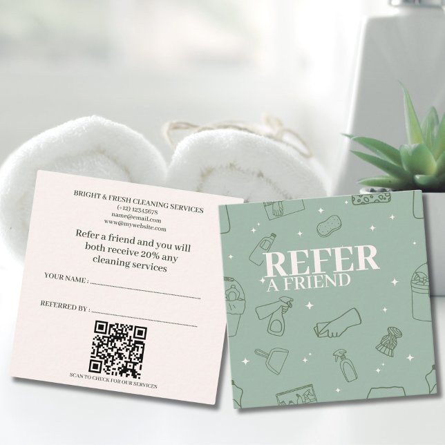 Minimalist Simple Green Cream Cleaning Services Referral Card (Creator Uploaded)