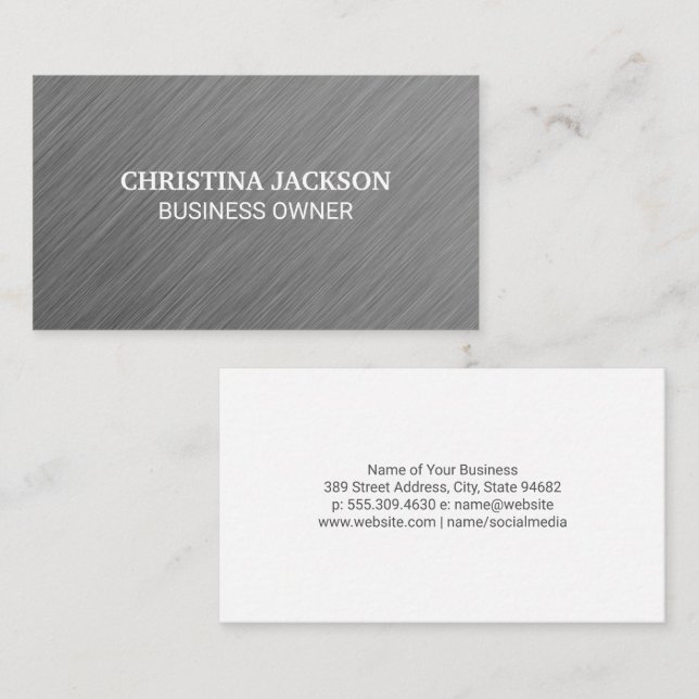 Minimalist Simple Grey Metal Texture Business Card (Front/Back)
