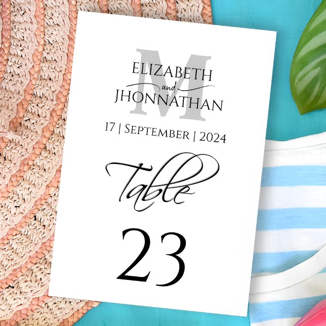 Minimalist Simple Grey Monogram Name Date Wedding Table Number (Creator Uploaded)