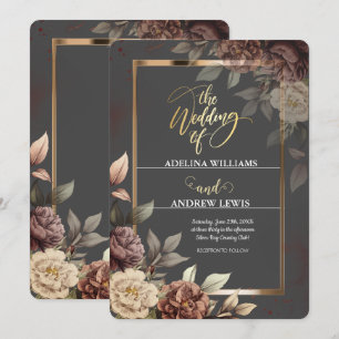 Minimalist Simple Grey, Rose Gold Frame Wedding Invitation