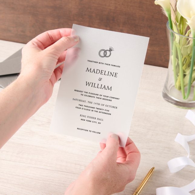 Minimalist Simple Hand Drawn Rings Wedding Vellum Invitations (Handheld)