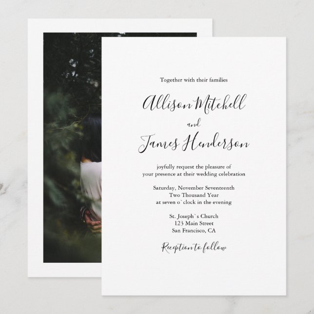 Minimalist Simple Handwritten Script Wedding Photo Invitation (Front/Back)