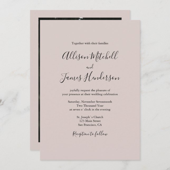 Minimalist Simple Handwritten Script Wedding Photo Invitation (Front/Back)