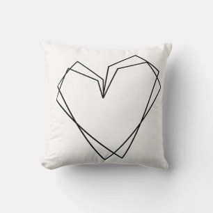 Minimalist Simple Heart Line Art Red White Cushion