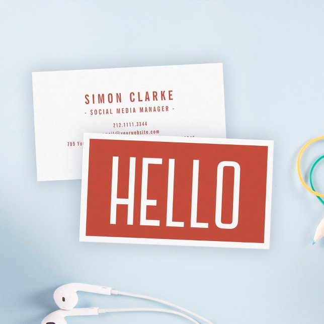 Minimalist Simple HELLO Retro Red Professional Business Card (Creator Uploaded)