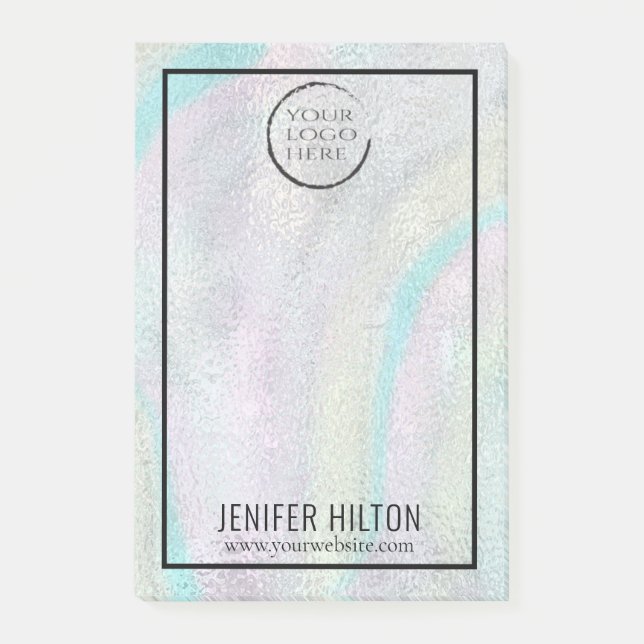 Minimalist simple iridescent holographic your logo post-it notes (Front)